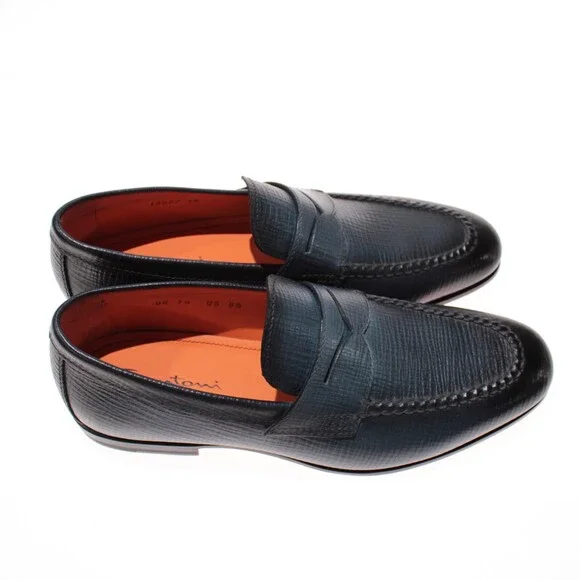 Santoni NWB Door Loafers Size 7.5 US 8.5 in Blue Leather Made in Italy - Picture 3 of 11